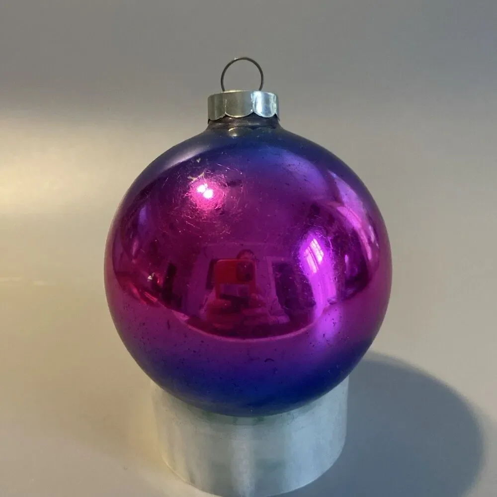 Vintage Christmas Ombre Glass Ornament Hand Made In USA Purple Blue Pink Fade